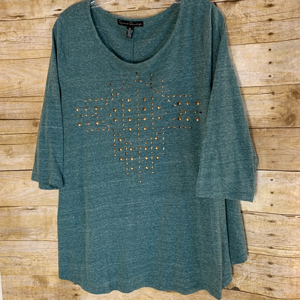 French Laundry Light Green Swing Top Copper-Toned Grommets 3/4 Sleeves XL